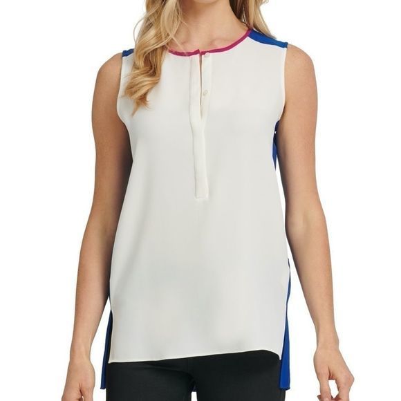 DKNY Half-Placket-Front‎ Contrast-Back Top XL - Picture 2 of 2